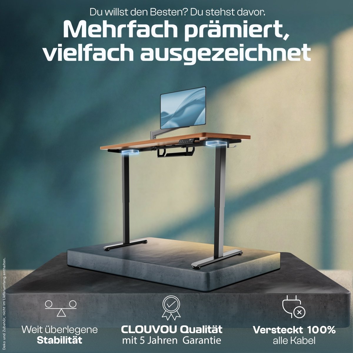 CleverDesk – Elektrisch höhenverstellbarer Schreibtisch - Clouvou 160 x 80cm