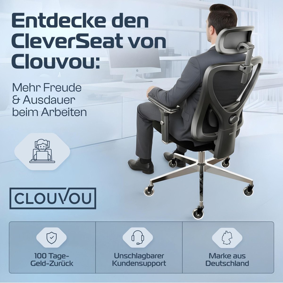 CLOUVOU CleverSeat - Ergonomischer Testsieger Bürostuhl - Clouvou Creme