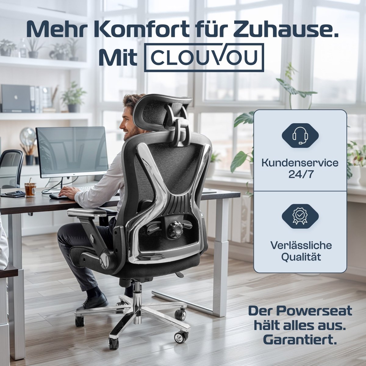 CLOUVOU PowerSeat - Ergonomischer Bürostuhl „ Extra breit gebaut und weich wie auf einer Matratze“ - Clouvou