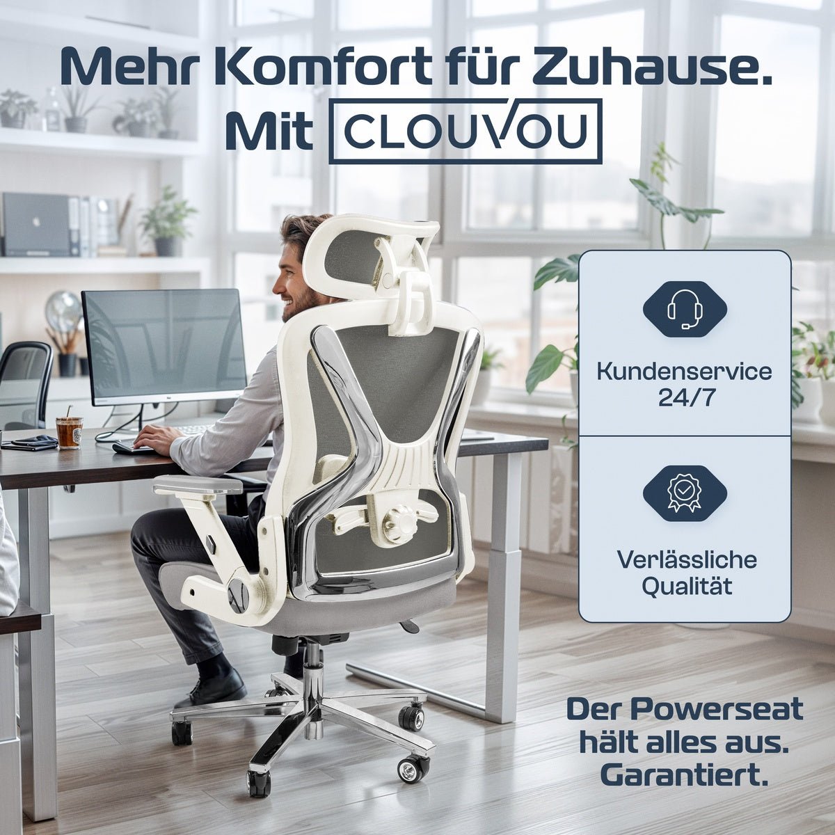 CLOUVOU PowerSeat - Ergonomischer Bürostuhl „ Extra breit gebaut und weich wie auf einer Matratze“ - Clouvou