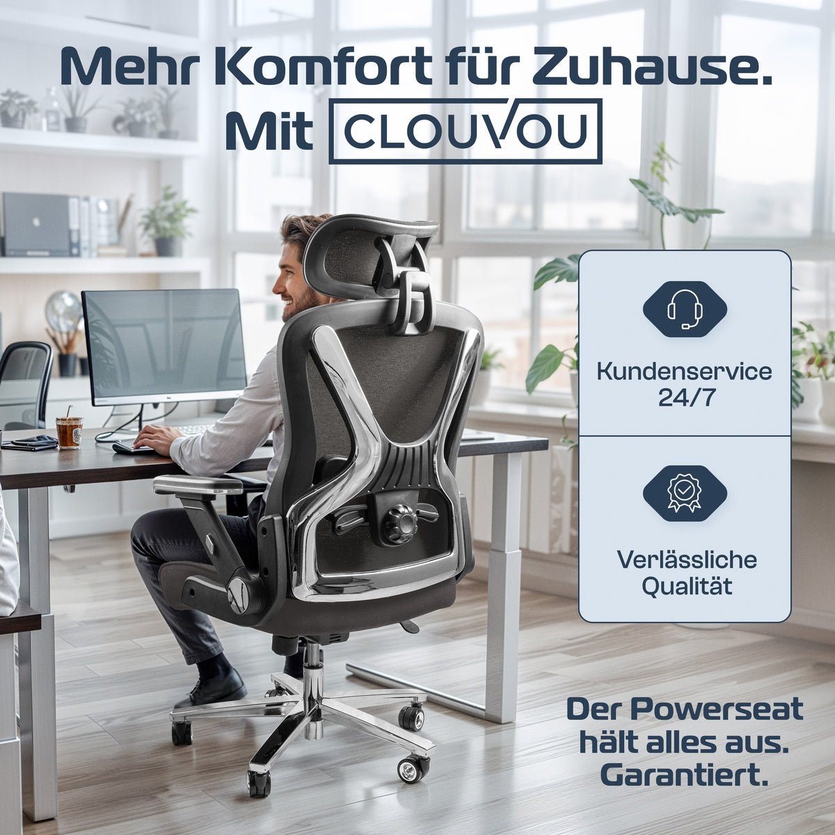 CLOUVOU PowerSeat - Ergonomischer Bürostuhl „ Extra breit gebaut und weich wie auf einer Matratze“ - Clouvou