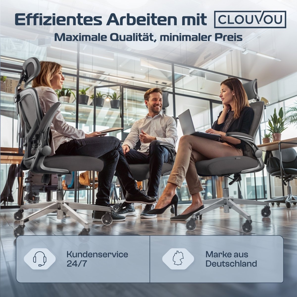 CLOUVOU SmartSeat – Ergonomischer Bürostuhl "Dein verlässlicher Begleiter im Arbeitsalltag" - Clouvou#farbe_grau