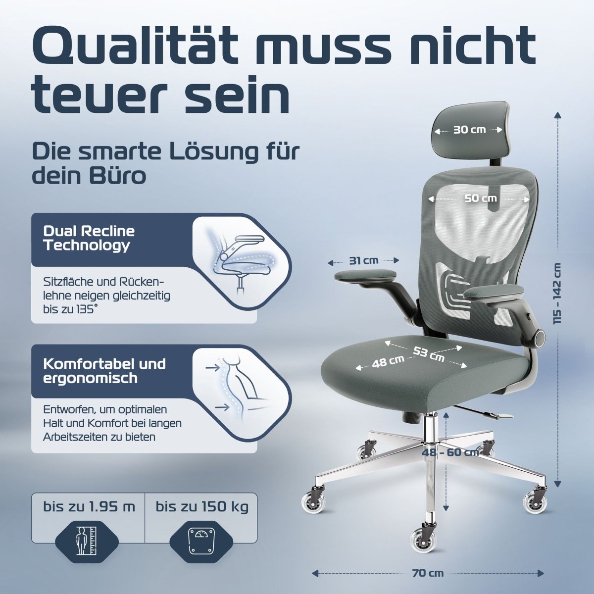 CLOUVOU SmartSeat – Ergonomischer preiswerter Bürostuhl - Clouvou Creme