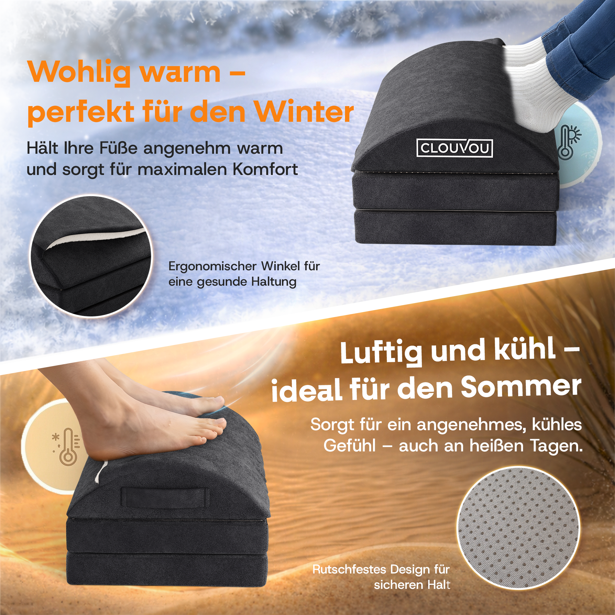CLOUVOU MasterRest – Ergonomic Footrest | 3 Height Levels & Heat Pack