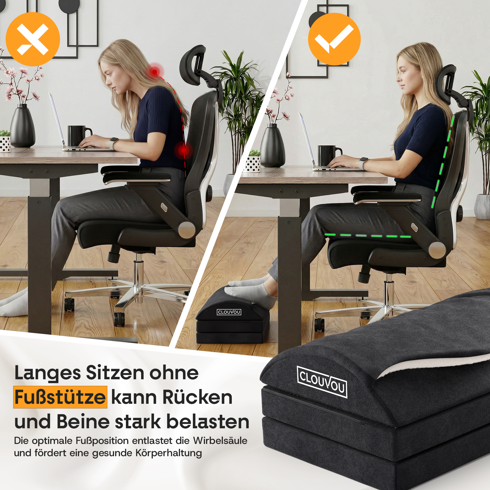 CLOUVOU MasterRest – Ergonomic Footrest | 3 Height Levels & Heat Pack