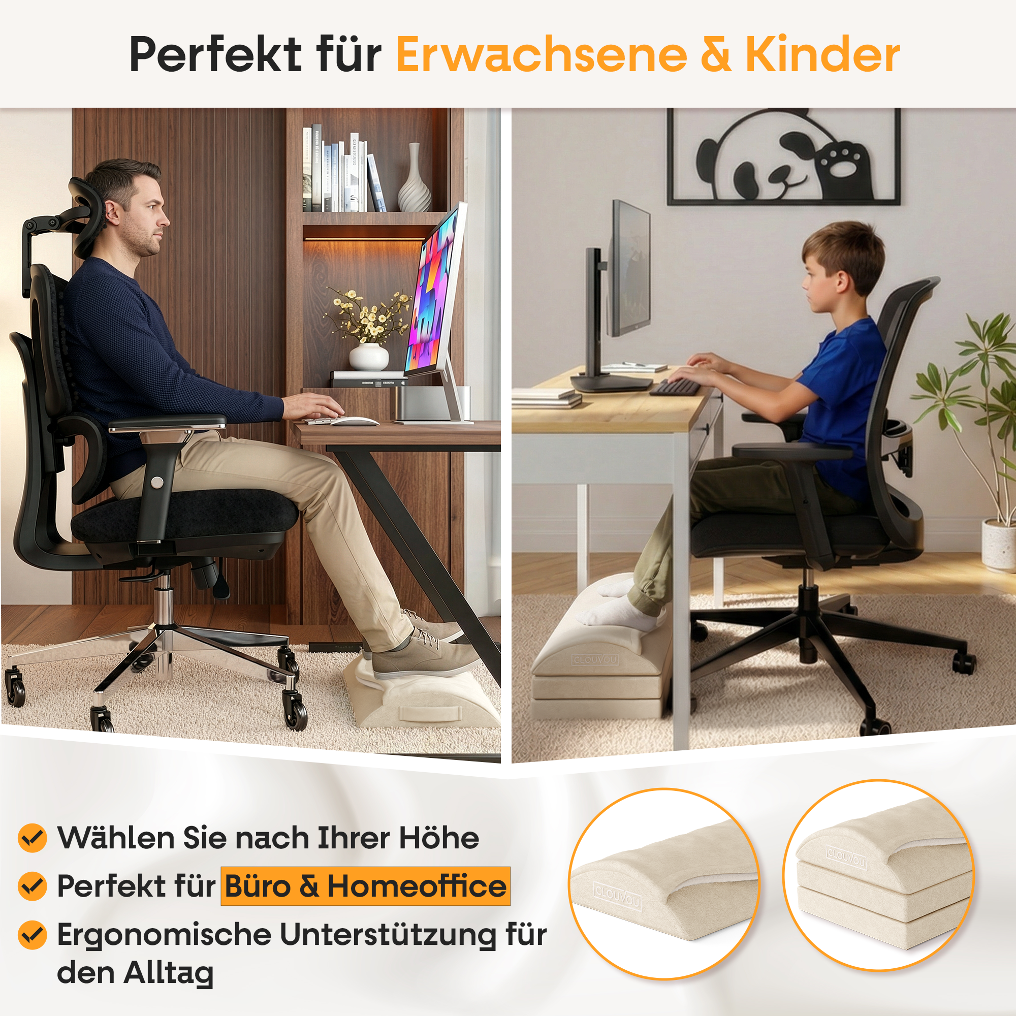 CLOUVOU MasterRest – Ergonomic Footrest | 3 Height Levels & Heat Pack