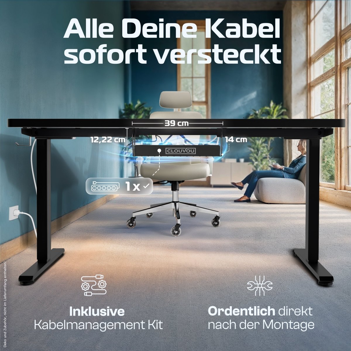 CleverDesk – Elektrisch höhenverstellbarer Schreibtisch - Clouvou 160 x 80cm