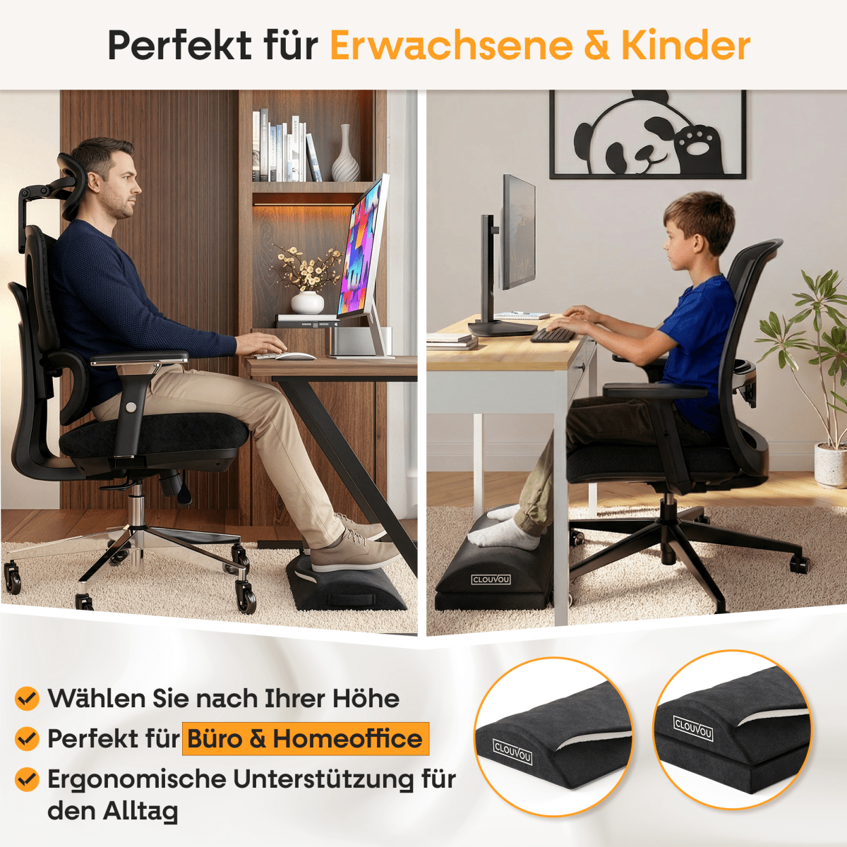 CLOUVOU CleverRest – Fußstütze mit Wärmetasche | 2 Höhenstufen - Clouvou