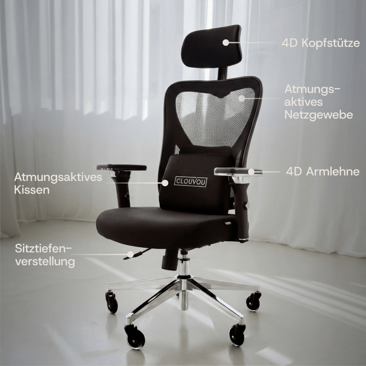 CLOUVOU CleverSeat - Ergonomischer Testsieger Bürostuhl - Clouvou Grau