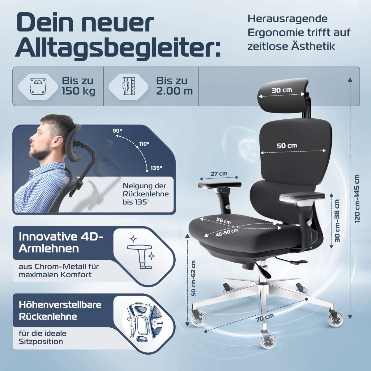 CLOUVOU ProSeat – Ergonomischer Premium Bürostuhl - Clouvou Creme