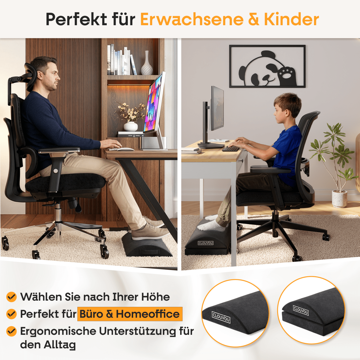 CLOUVOU SmartRest – Ergonomische Fußstütze | 2 Höhenstufen - Clouvou