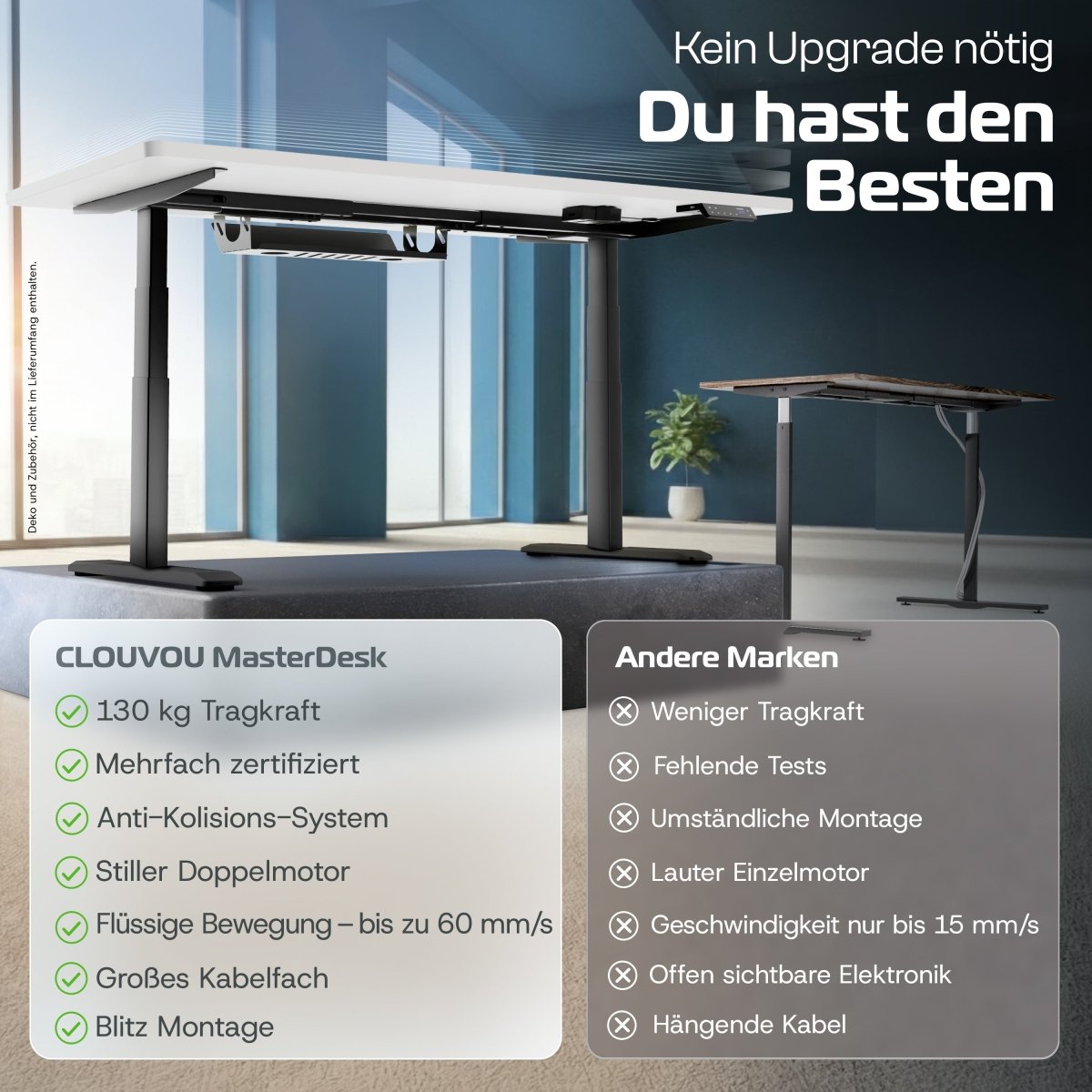 MasterDesk – Premium höhenverstellbarer Schreibtisch mit Dual - Motor - Clouvou 160 x 80cm